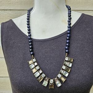 LOFT long rhinestone necklace with dark blue sparkly beads